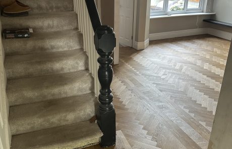 Full parquet flooring installation Full parquet flooring installation through hallway and dining room