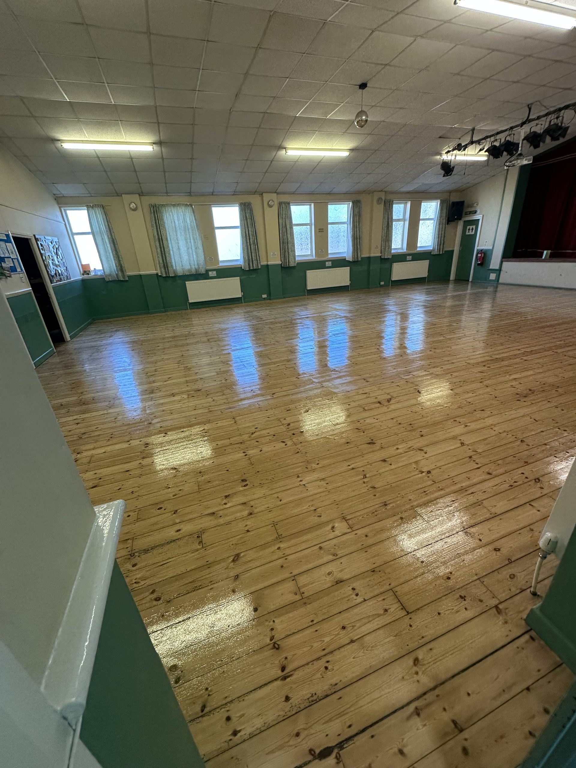 Restored Softwood Floor at St Bede’s Church Hall Restored softwood flooring at St Bede’s Church Hall in Blyth