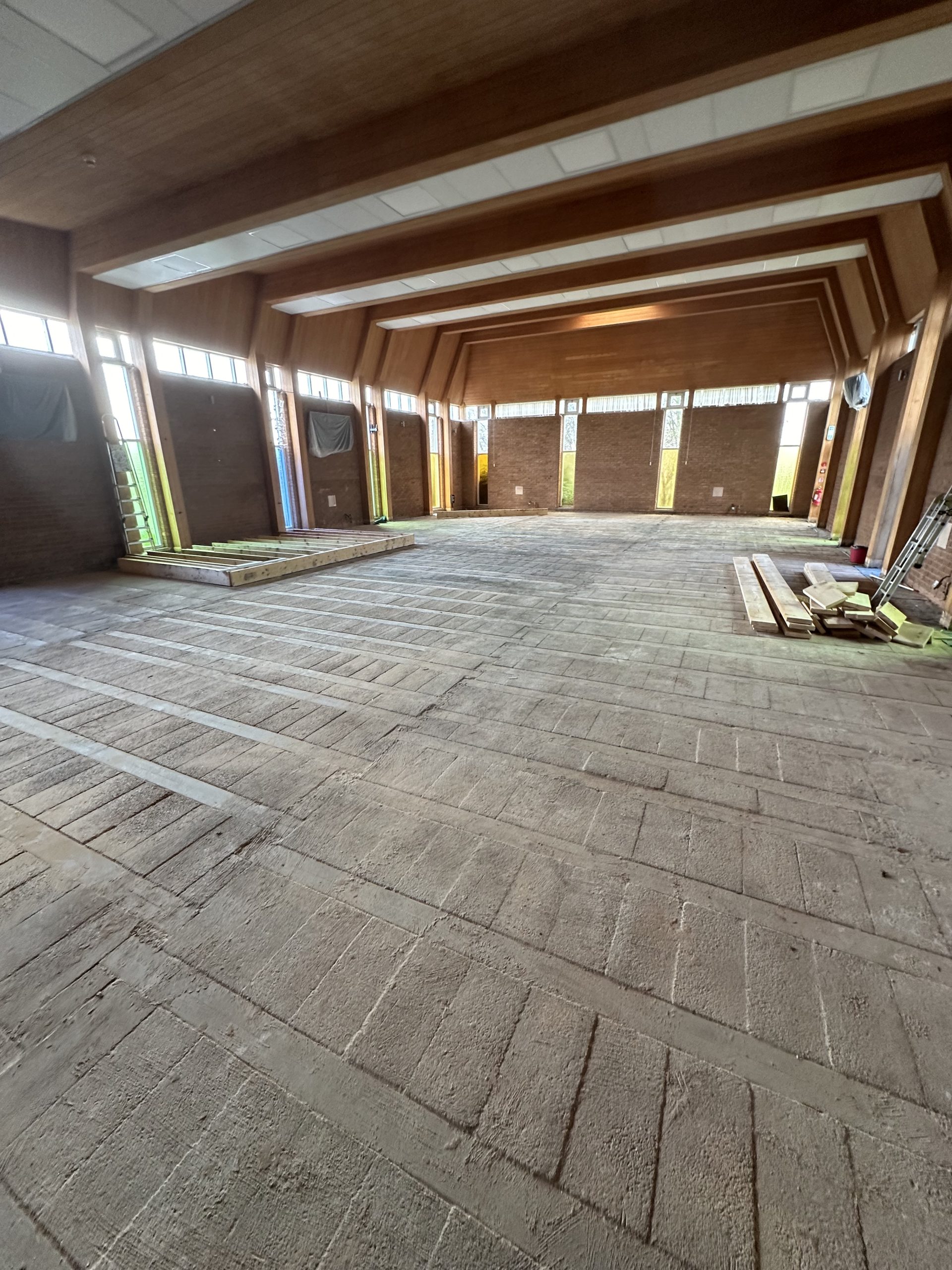 Main hall prepared for a new Junckers sprung timber floor at Holy Trinity with St Mark in Stockton-on-Tees