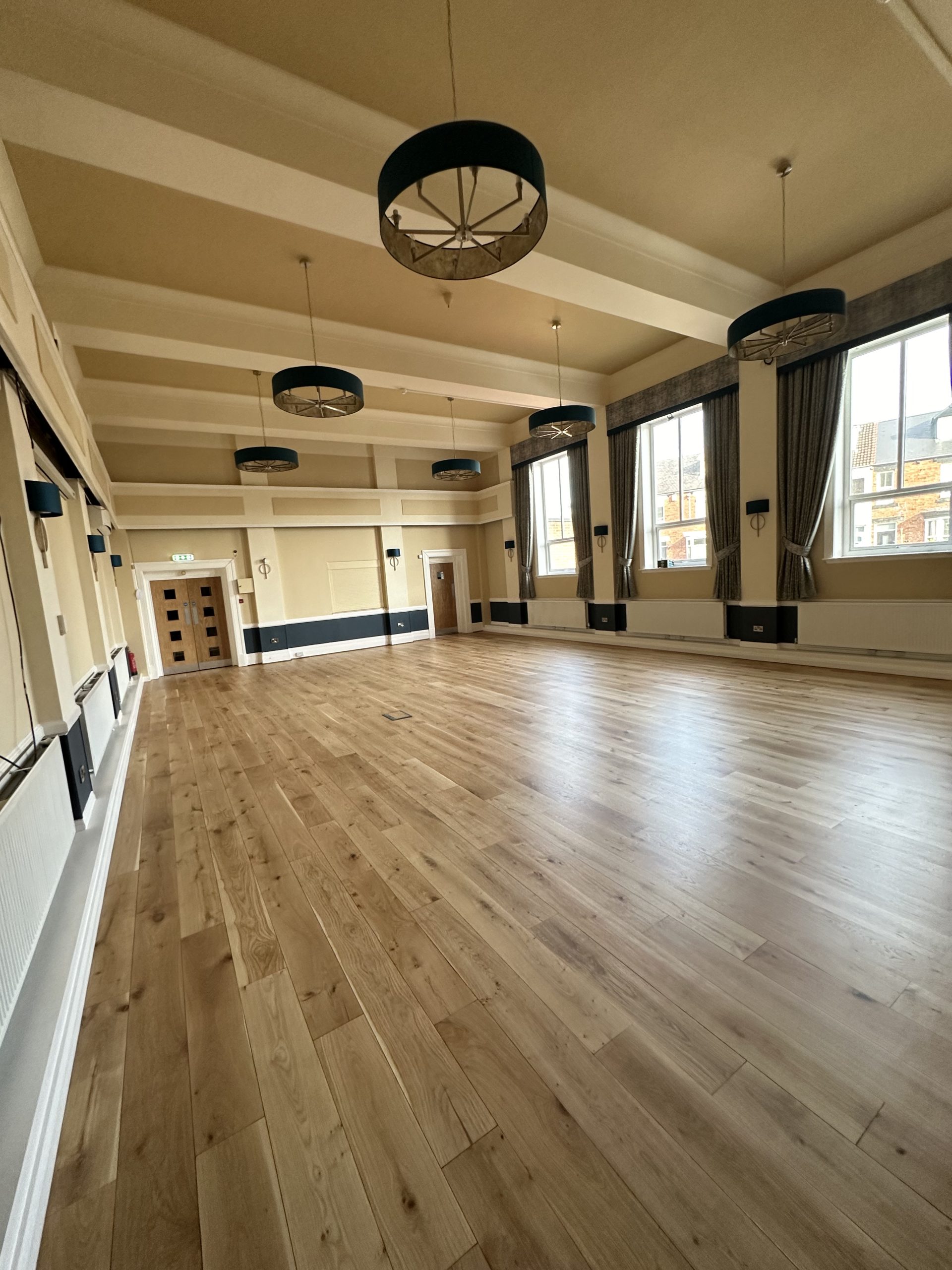 Restored oak flooring in a large Masonic hall in Chester-le-Street