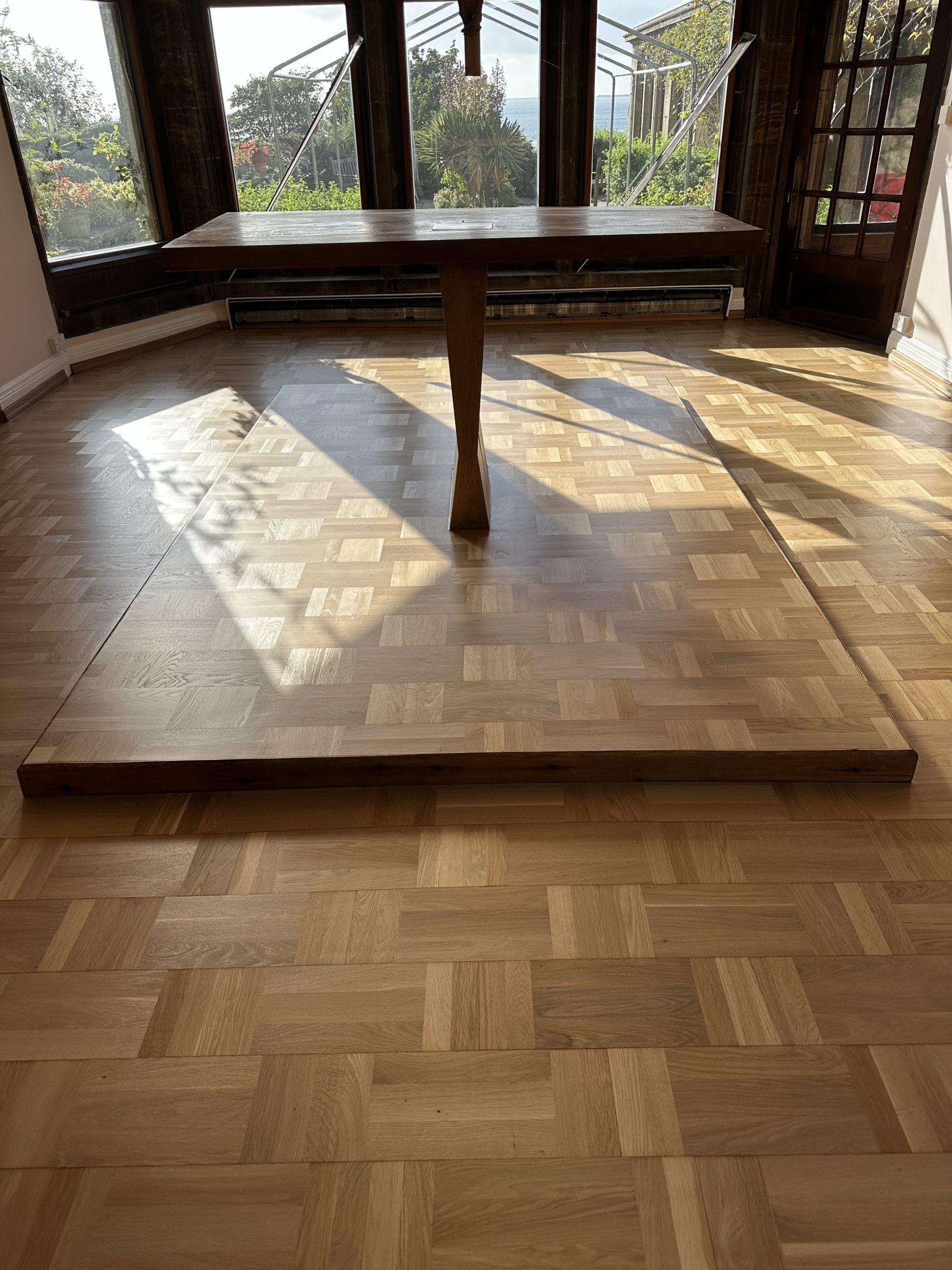 Restored parquet flooring at The Friary in Alnmouth