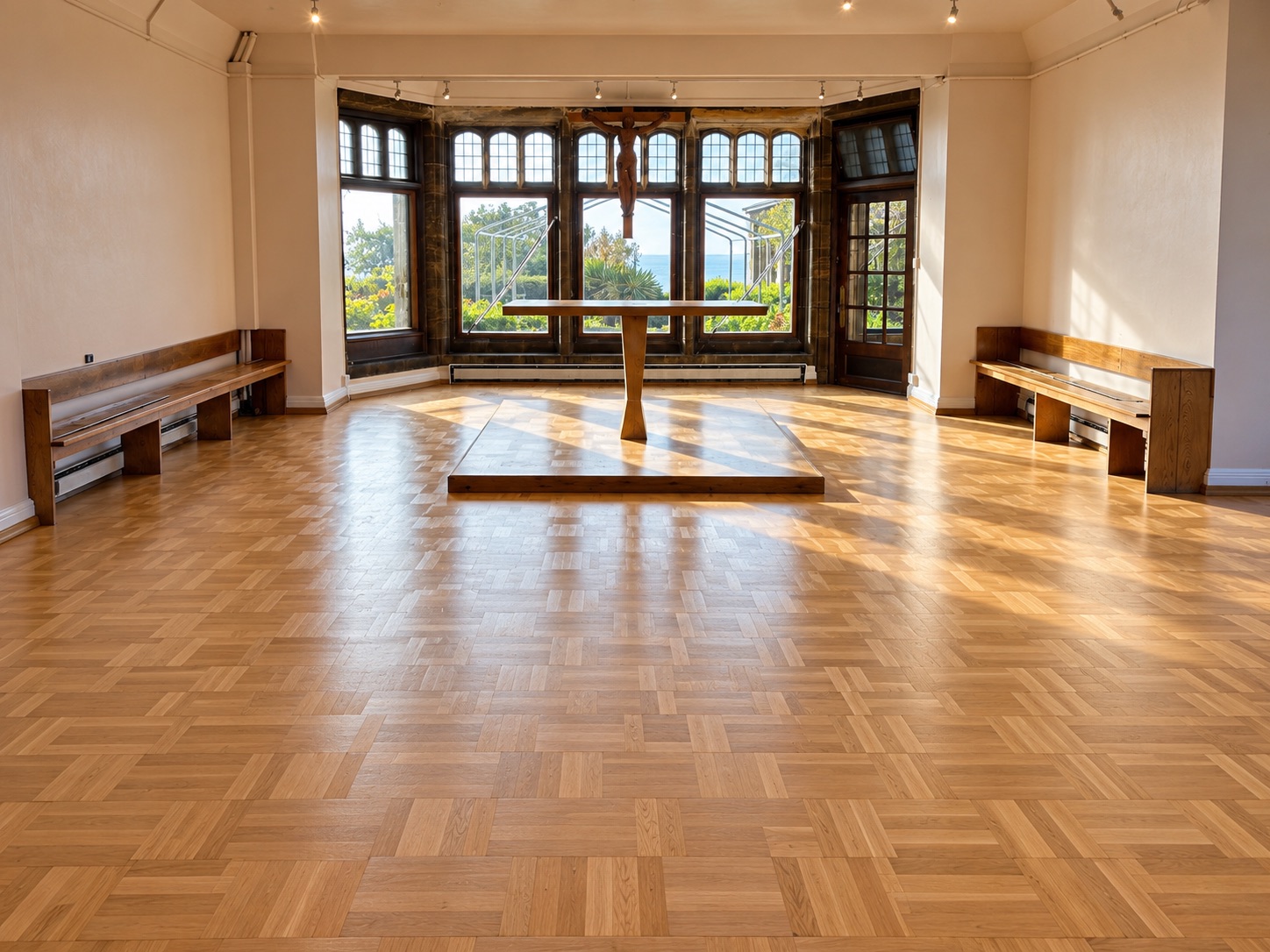 Restored parquet flooring at The Friary in Alnmouth
